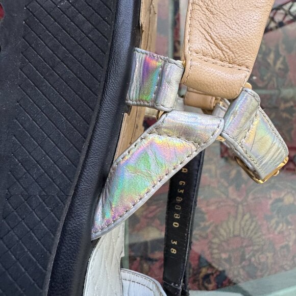 Chanel Dad Sandals Black White Tan Holographic Strap Euro Size 38 US Size 7.5 - Picture 4 of 13